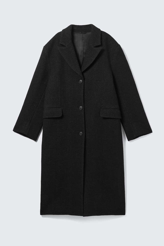 OVERSIZED MANTEL AUS WOLLMISCHUNG - Schwarzes Fischgrätenmuster - 1