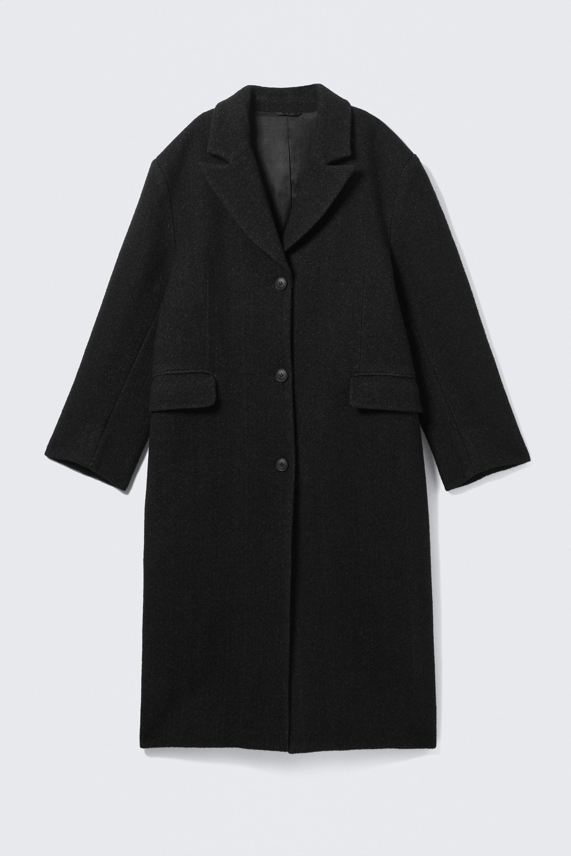 Black Herringbone - OVERSIZED WOOL-BLEND COAT - 5