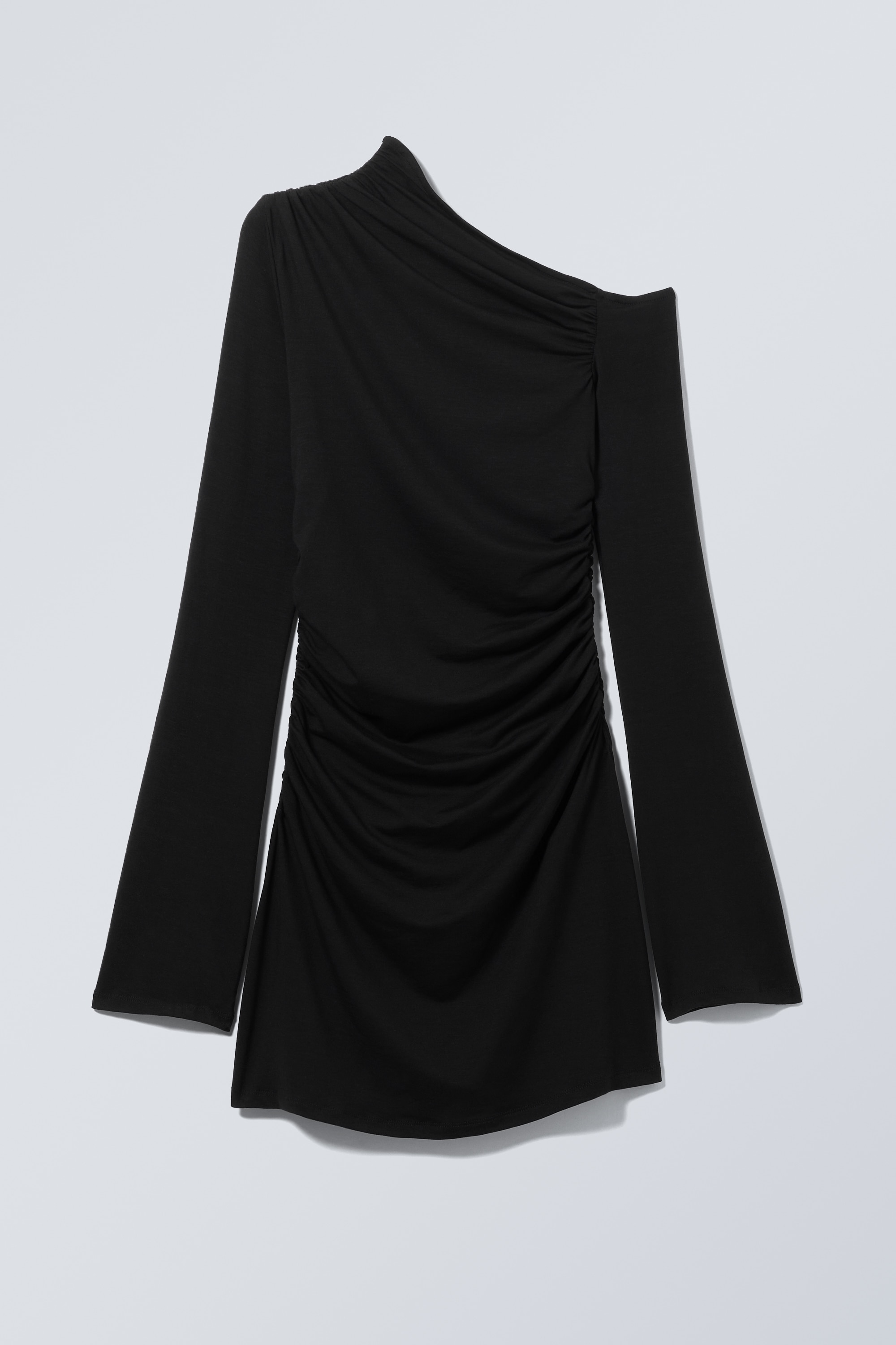 Gathered Mini Long Sleeve Dress - Black