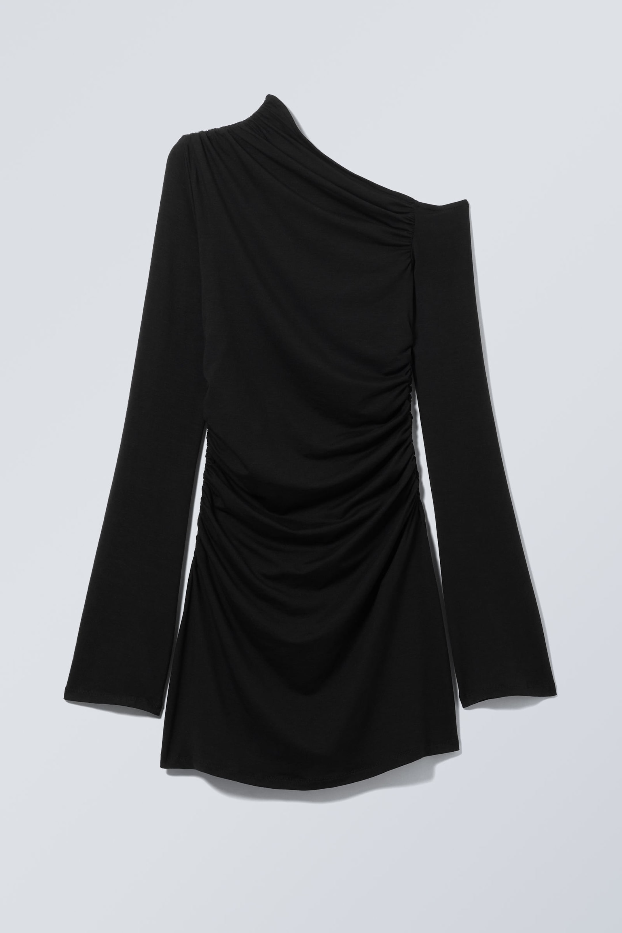 Black - Gathered Mini Long Sleeve Dress - 4