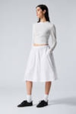 White - Cotton Poplin Midi Skirt - 2