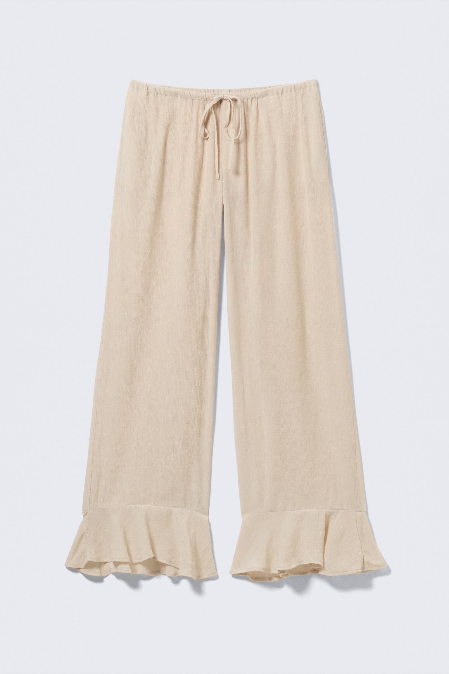 Lediga byxor med volang - Ljusbeige/Brun/Beige - Ormskinnsmönstrad - 2