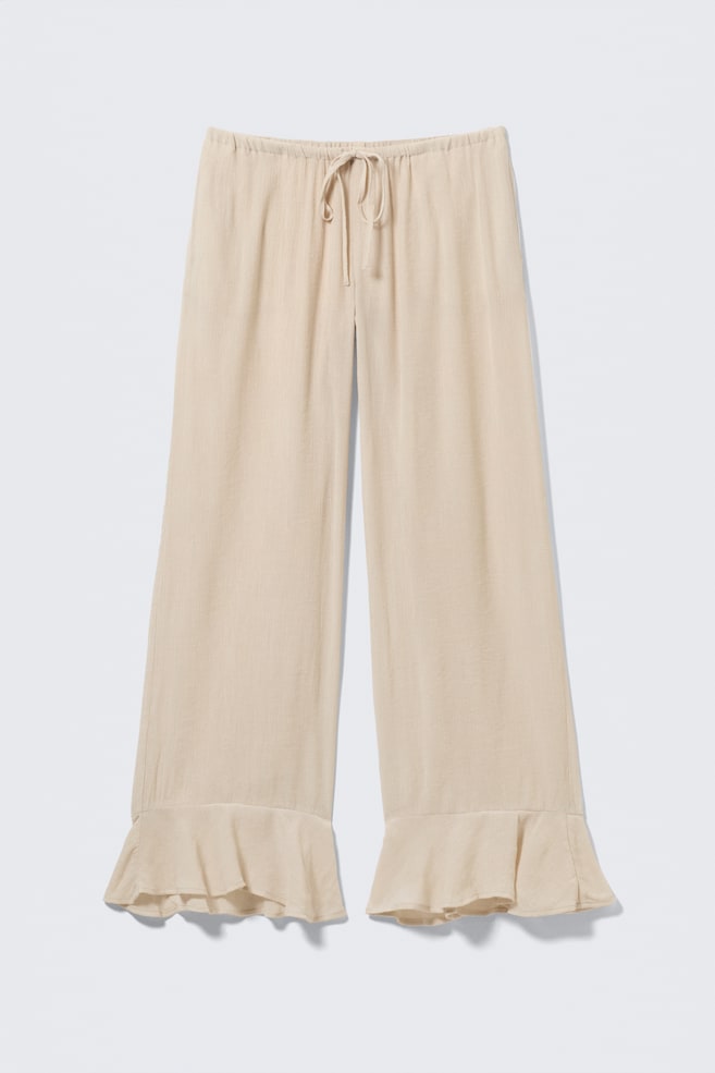 Lockere Hose mit mittlerer Bundhöhe und Volants - Helles Beige/Braun/Beige - Schlangenledermuster - 1