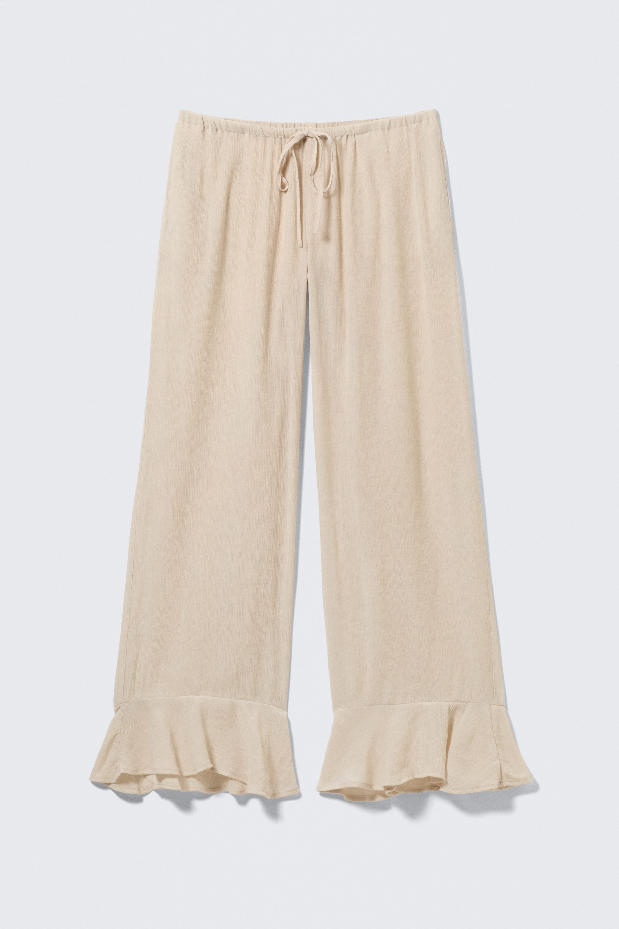 Helles Beige - Lockere Hose mit mittlerer Bundhöhe und Volants - 4