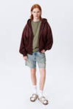 Dark Red - Round Oversized Zip Hoodie - 1