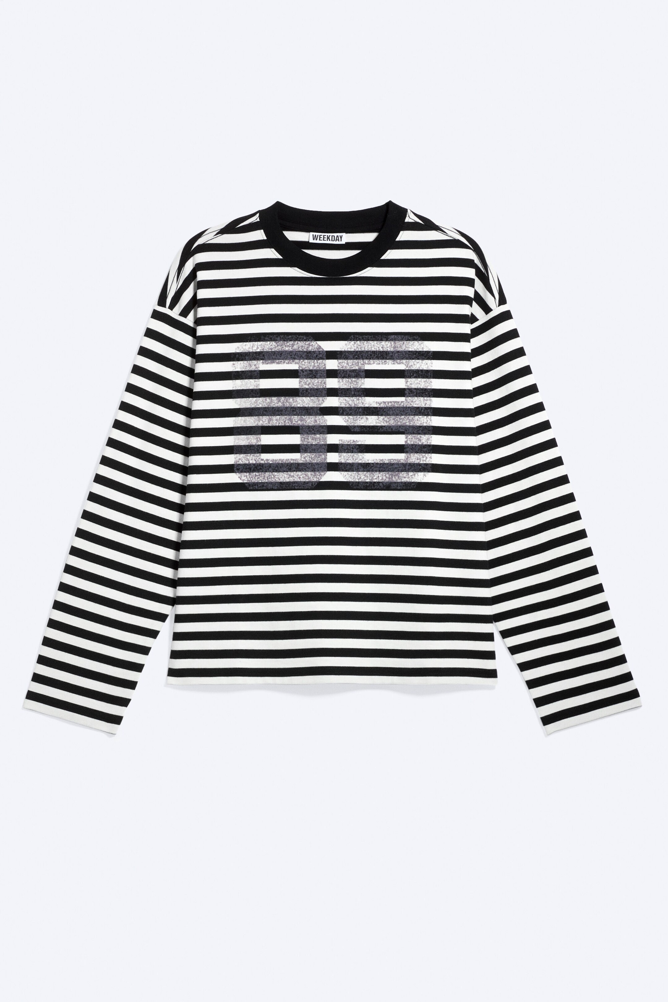 Gestreift Weiß/Schwarz - Kastiges Langarmshirt mit Grafikprint - 4