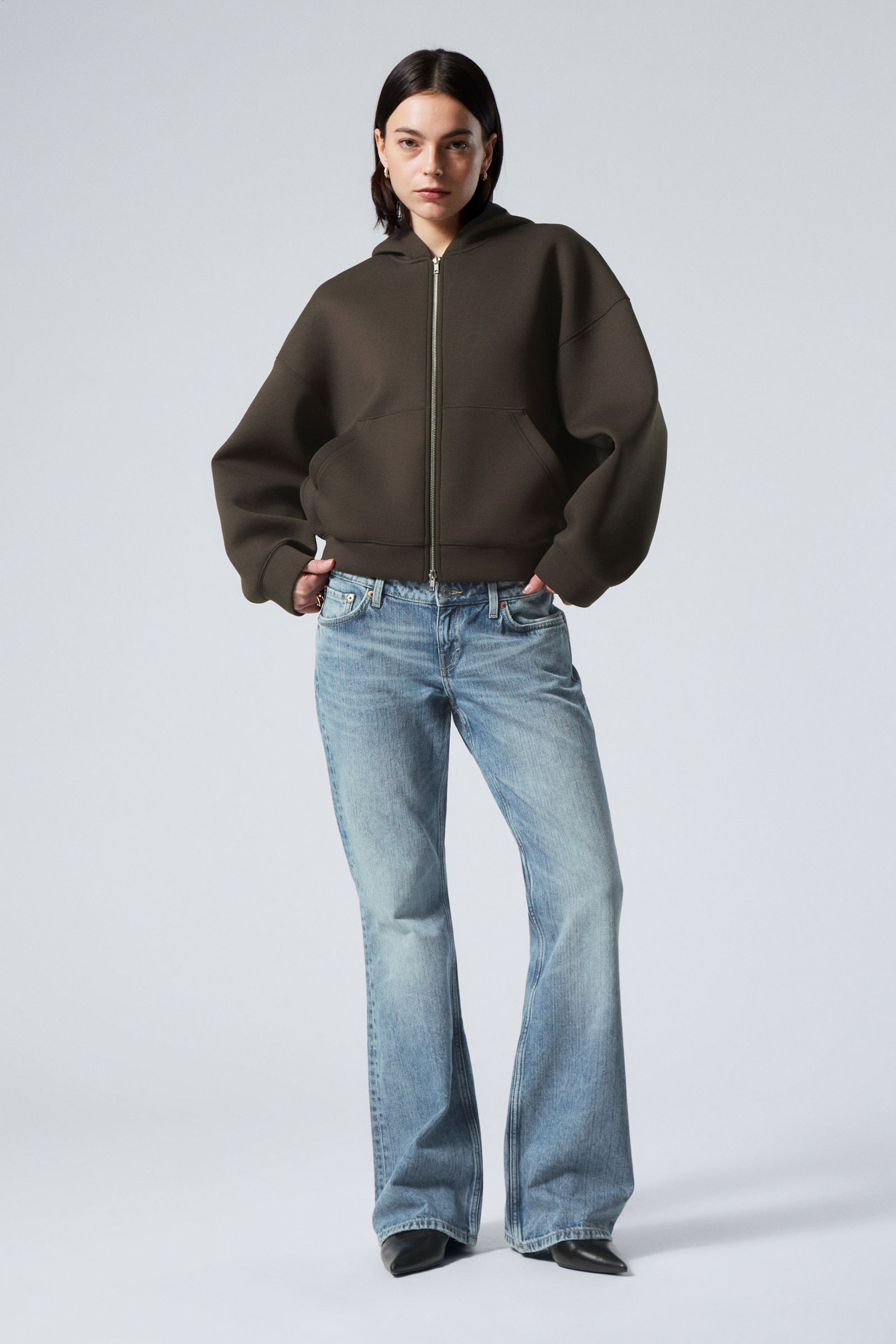 Dunkelbraun - Oversized Scuba-Zip-Hoodie - 2