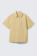 Beige - Oversized Cotton Canvas Short-Sleeved Shirt - 0