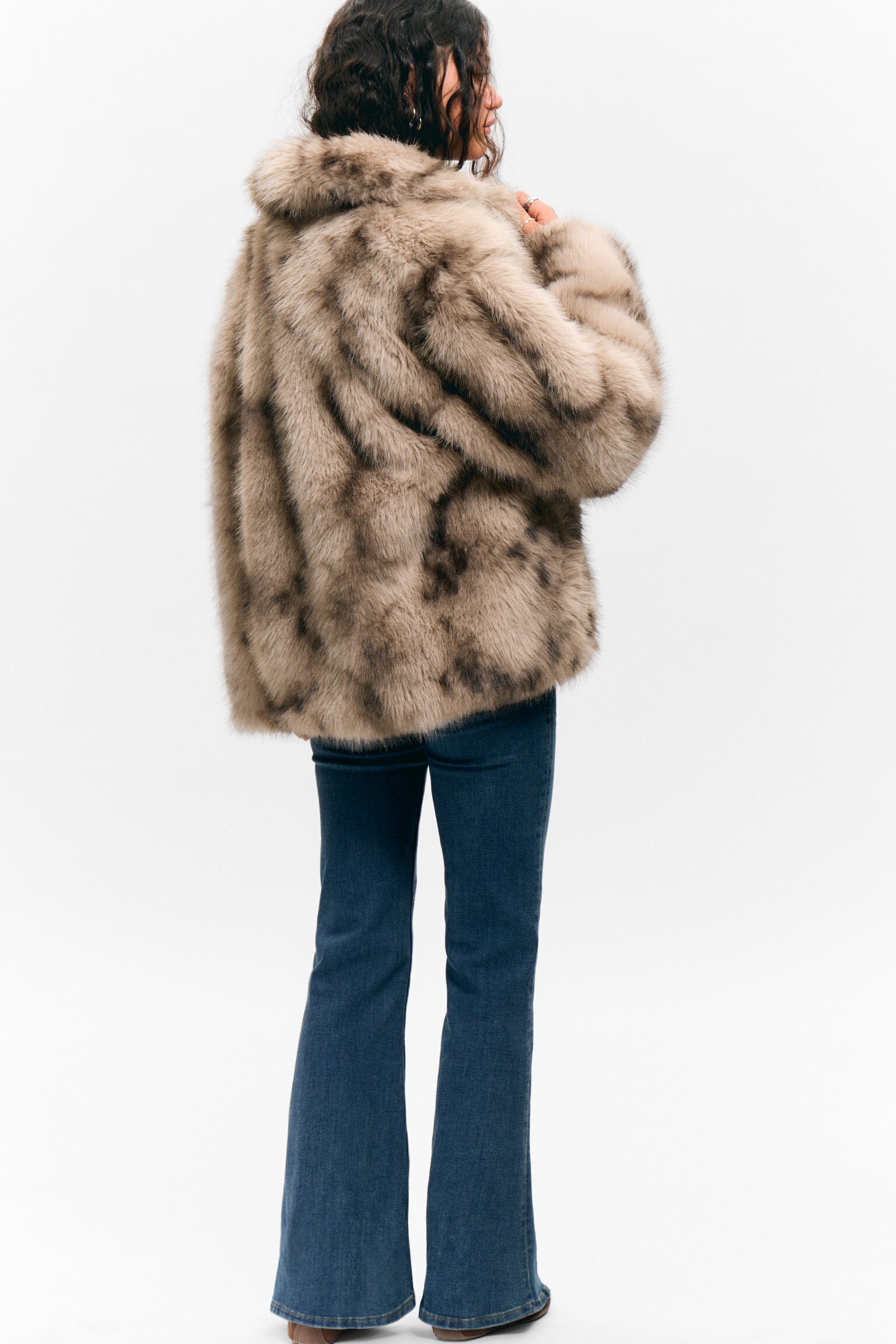 Kunstfelljacke - Beige-braunes Leopardenmuster/Dunkelbraun - 6