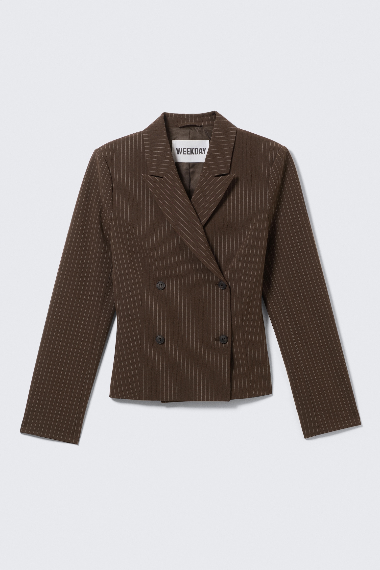 Short Fitted Blazer - Dark Brown - Pinstripe/Black - 2