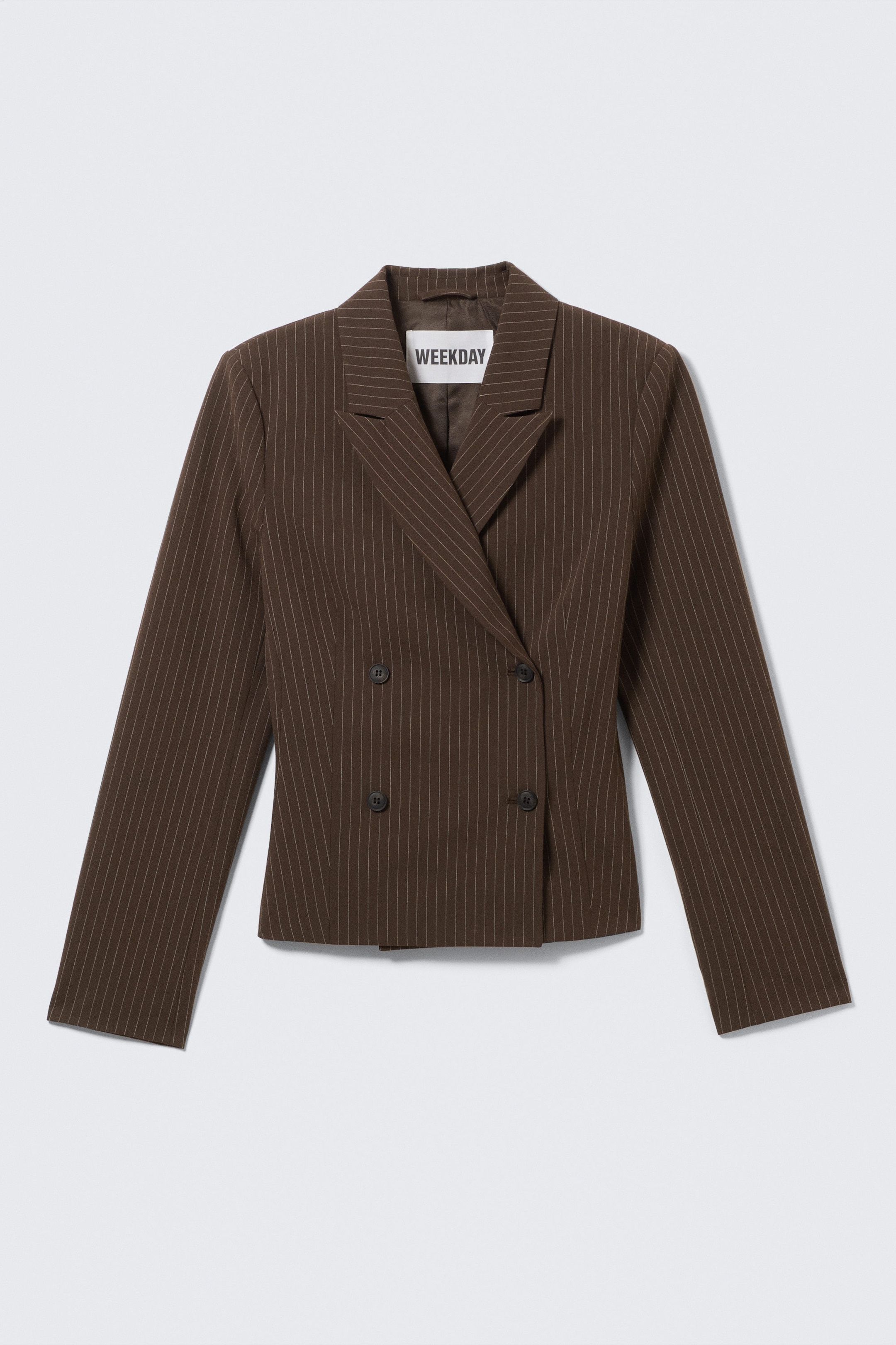 Dark Brown - Pinstripe - Short Fitted Blazer - 3