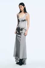 Gris clair perlé - Robe longue sans manches ornée de perles - 0