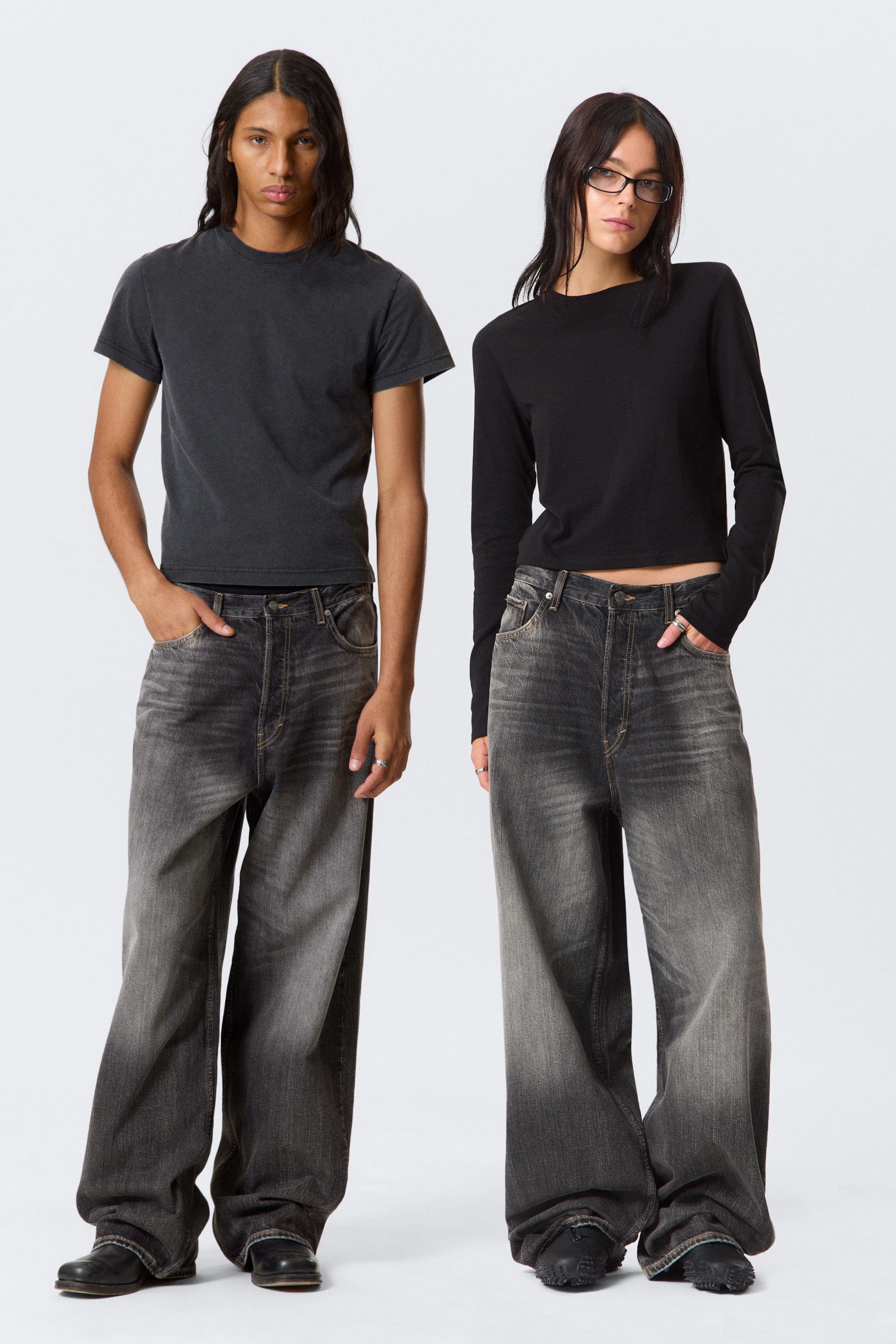 Dusky Black - Black - Astro Mid Rise Loose Baggy Leg Unisex Jeans - 1