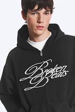 Mörkblå - Broken Beats - Ledig grafisk zip-hoodie - 1