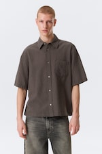 Checked Brown - Relaxed Fit Short-Sleeved Cotton Shirt - 0