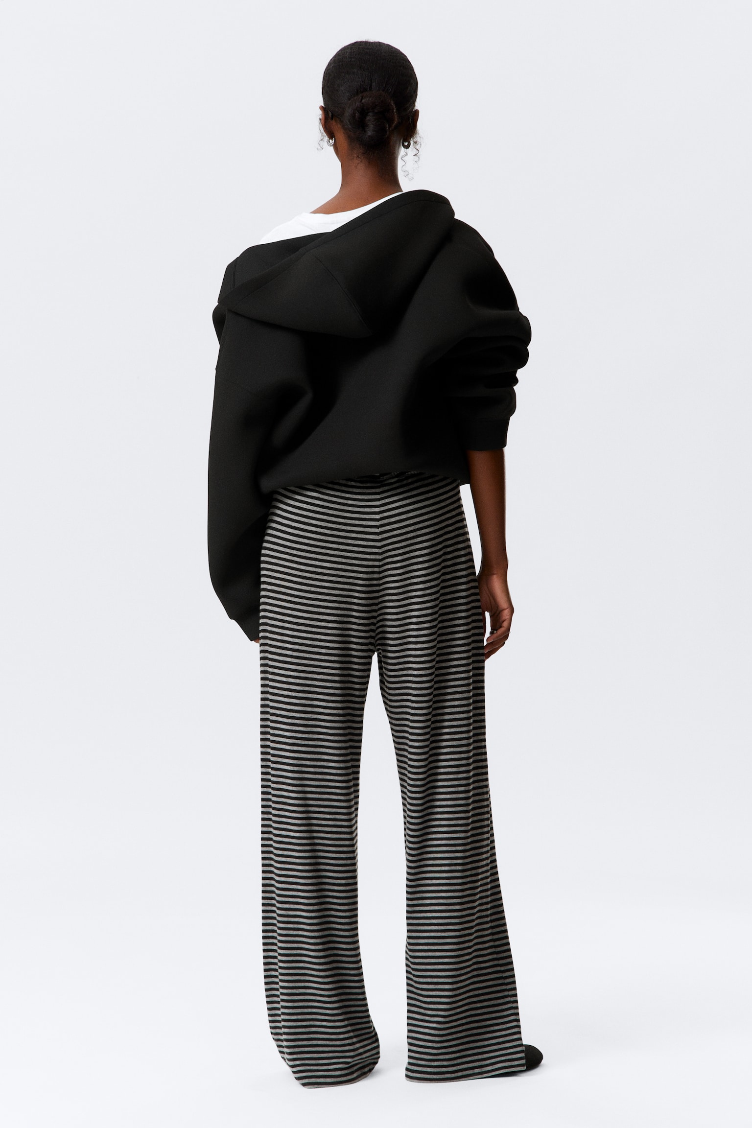 Wide-Leg Pull-On Lyocell Trousers - Black & Grey Stripes/Grey Melange/Grey & White Stripes/Black - 5