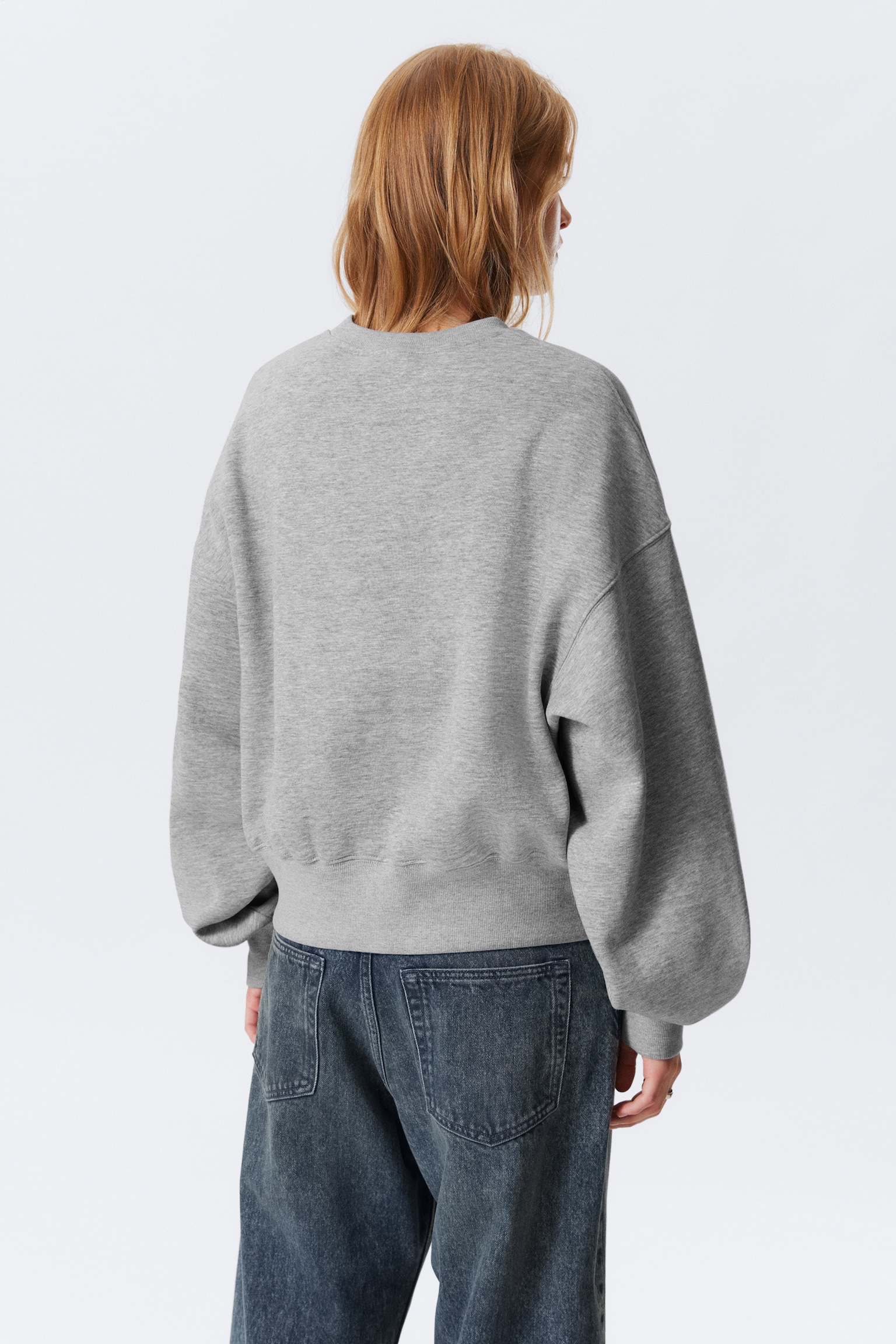 Oversized Crewneck Sweatshirt - Grey Melange - 4