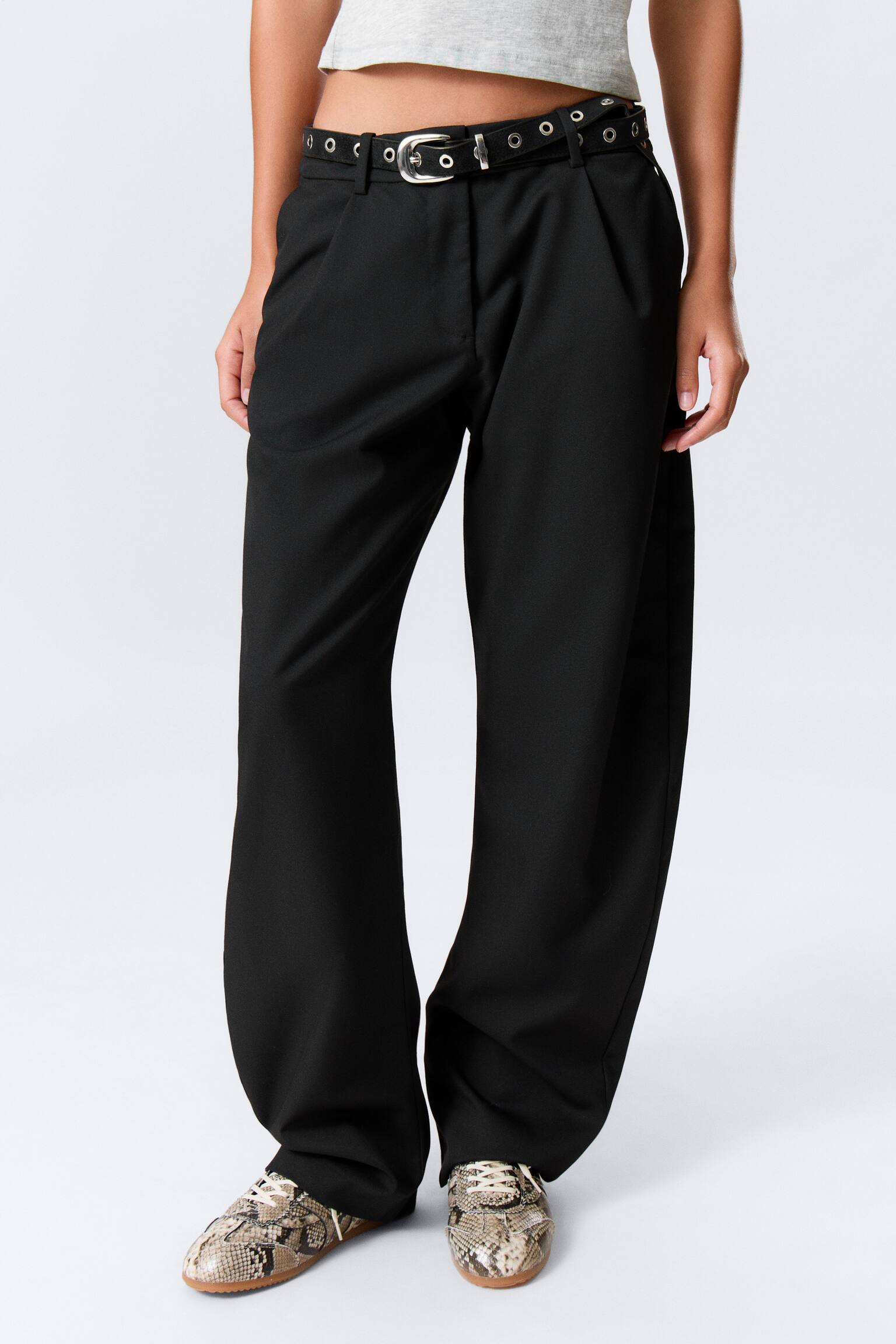 Pantalon de costume à jambes fuselées et coupe ample - Noir/Gris foncé chiné rayé - 4