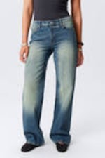 Gasoline Blue - Medium Blue - Ample Low Rise Loose Wide Leg Jeans - 1