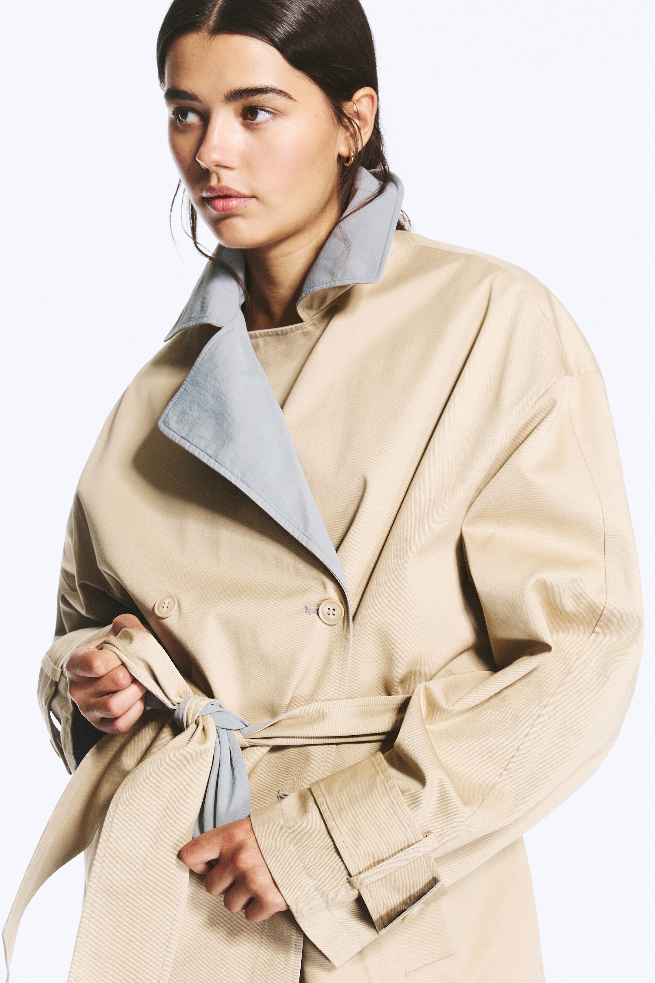 Beige & Light Grey - Trench-coat réversible à double boutonnage - 3