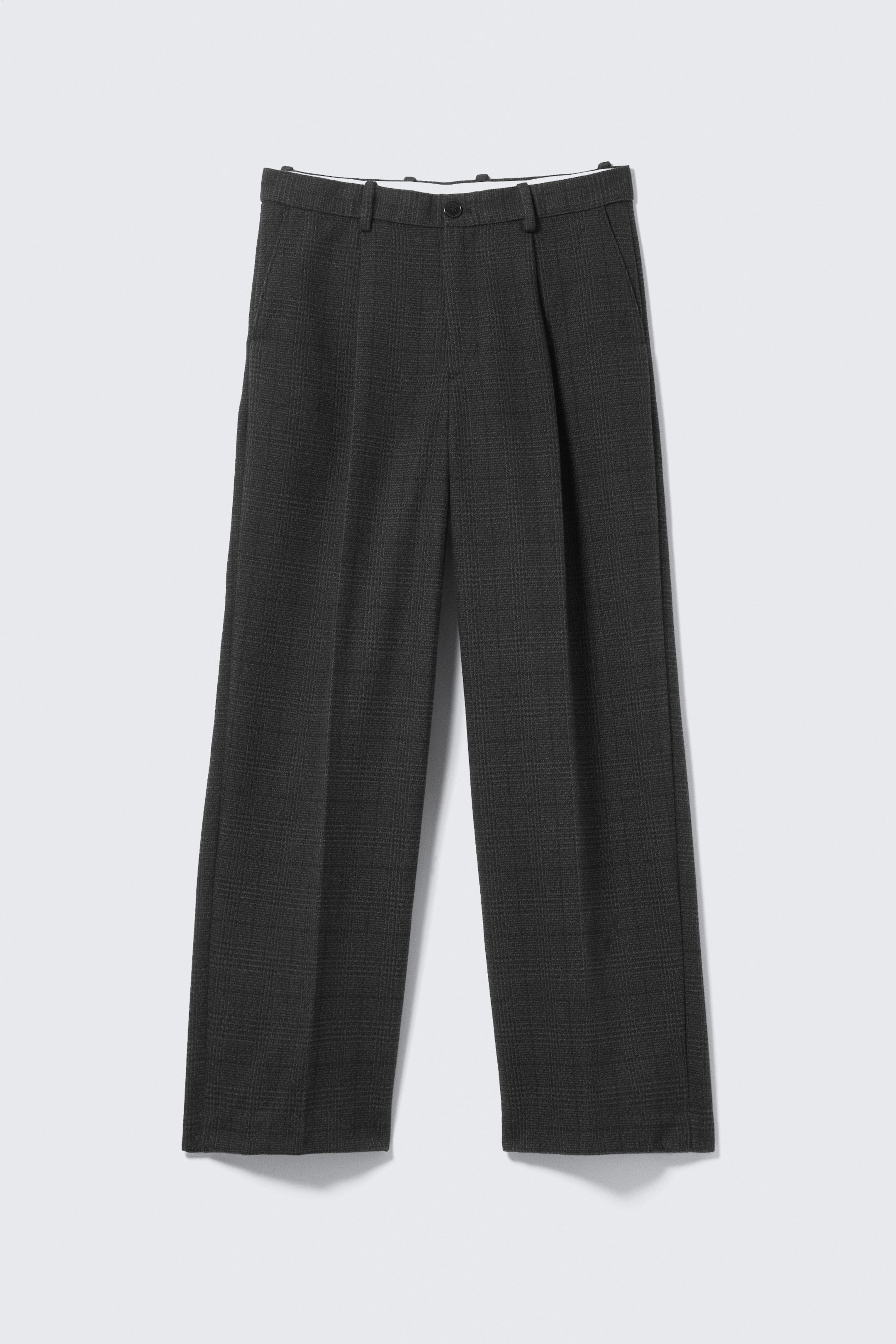 Checked Black - Uno Loose Heavyweight Suit Trousers - 4