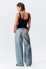 Port Blue - Light Blue - Oblique Low Waist Loose Barrel Leg Jeans - 3