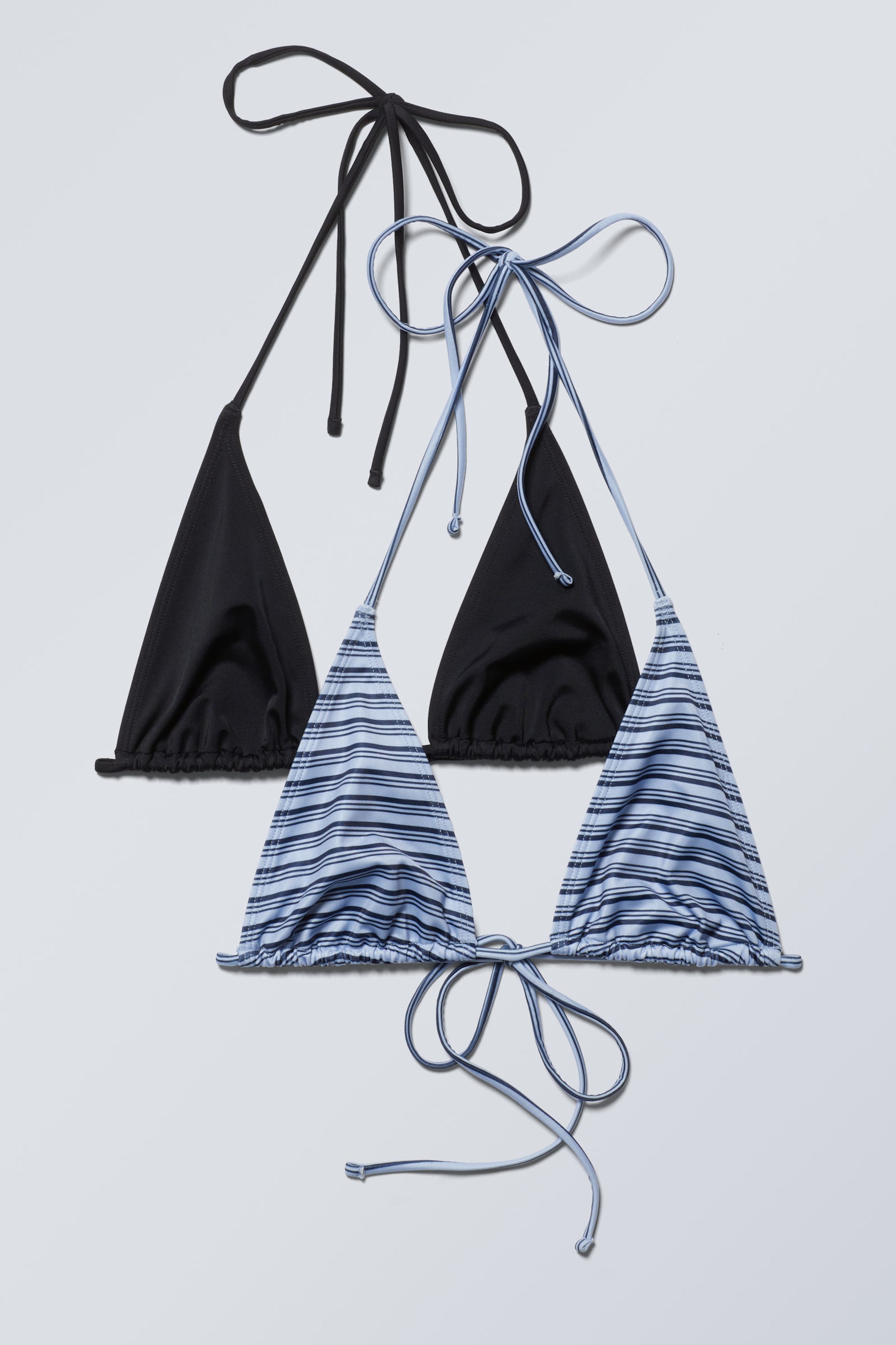 Black & Blue Stripe - 2-pack Strappy Triangle Bikini Tops - 3