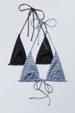 Black & Blue Stripe - 2-pack Strappy Triangle Bikini Tops - 3