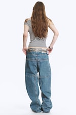 90s Blue – middels blå - Dunno unisex løs Barrel-jeans med lavt liv - 12
