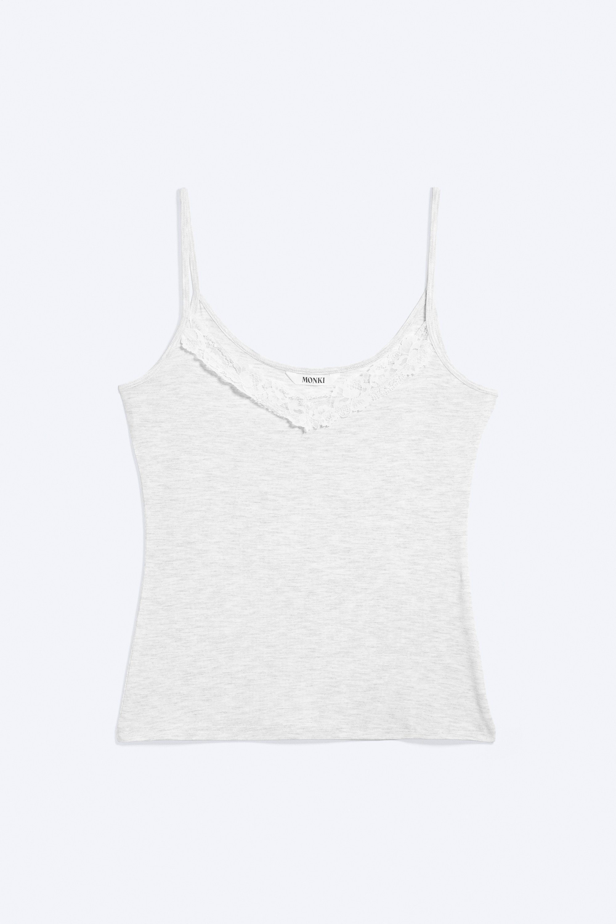 Strappy Laced Camisole - Light Dusty Grey Melange/Off-white/Black
