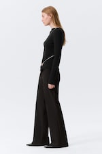 Pinstriped Black - Low-Rise Flared Suiting Trousers - 2