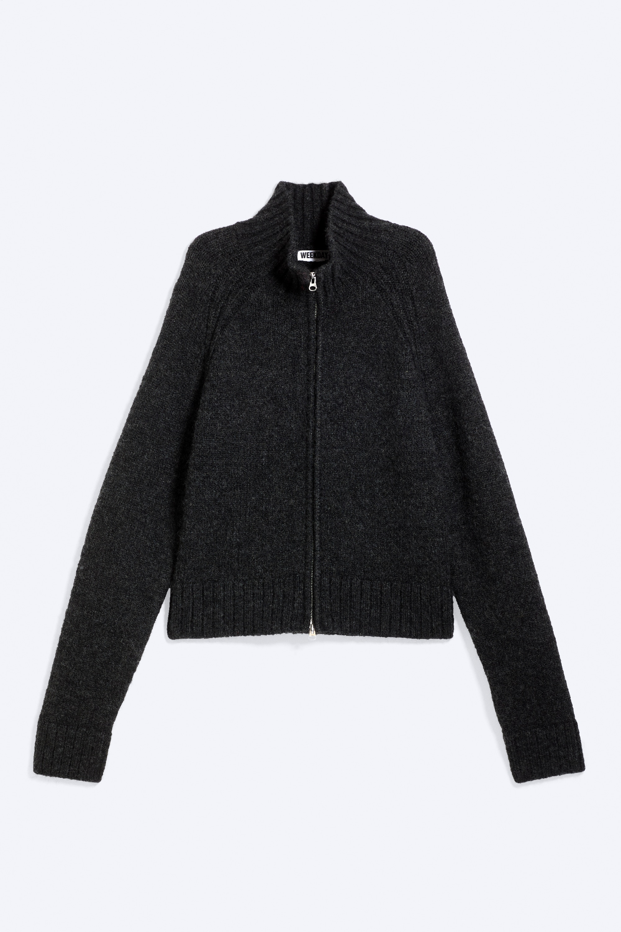 Soft Knitted Fitted Zip Cardigan - Dark Grey Melange/Dark Red/Khaki Green