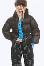 Dark Brown - Oversized Hooded Recycled Down Puffer Jacket - 2