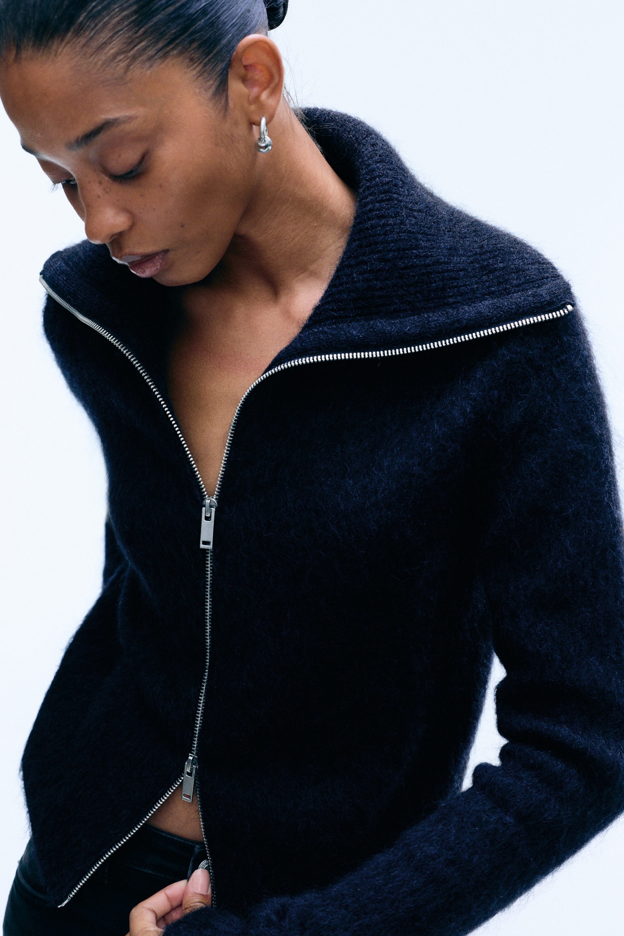 Donkerblauw - Vest van mohairmix met rits - 2