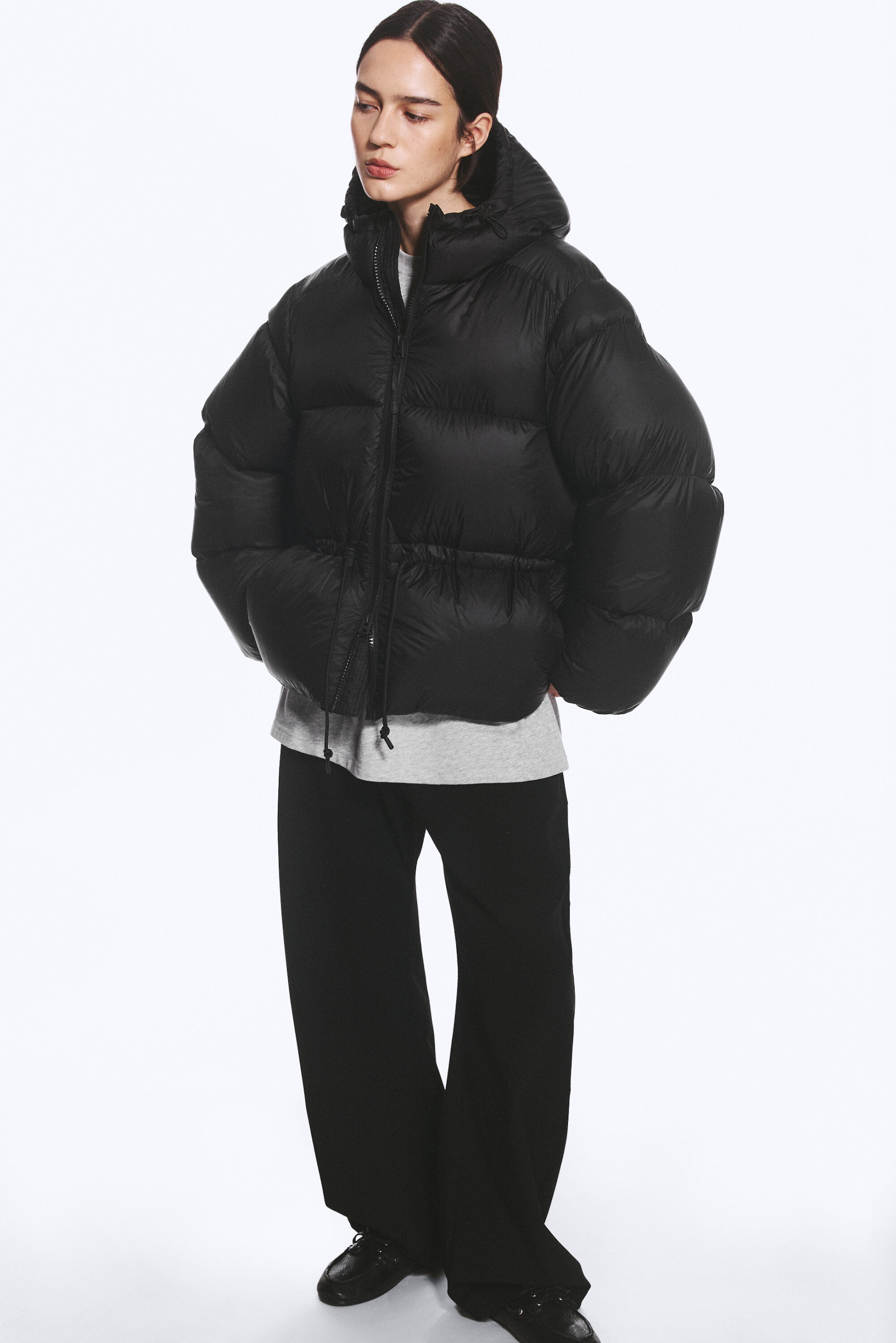 Black - Oversized Hooded Recycled Down Puffer Jacket