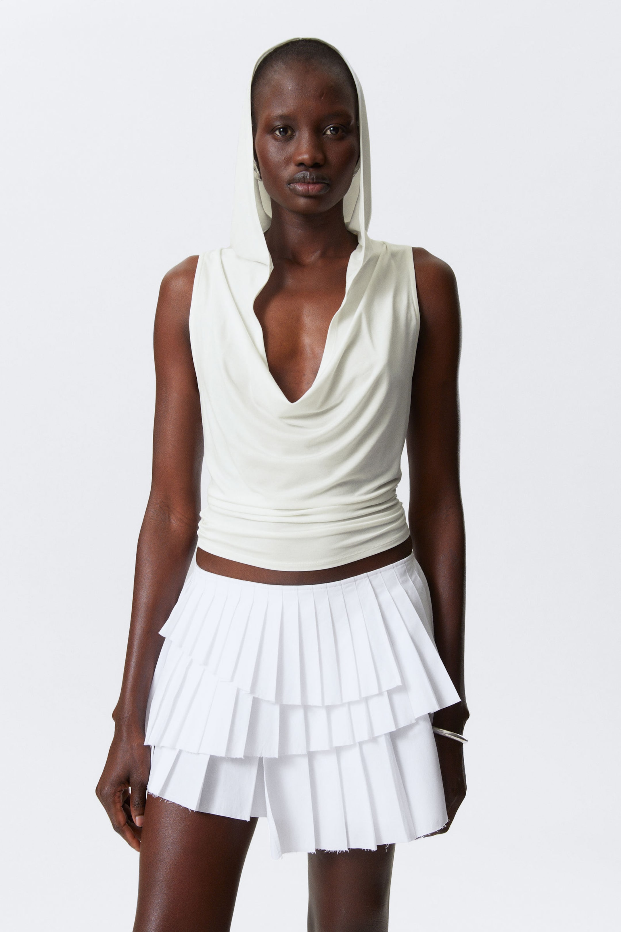 #F0F1F0 - Draped Hooded Sleeveless Lyocell Top - 1
