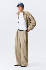 Beige - Low Rise Wide Leg Pleated Trousers - 0