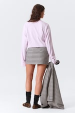 Checked White - Low Rise Slim Mini Suiting Skirt - 2
