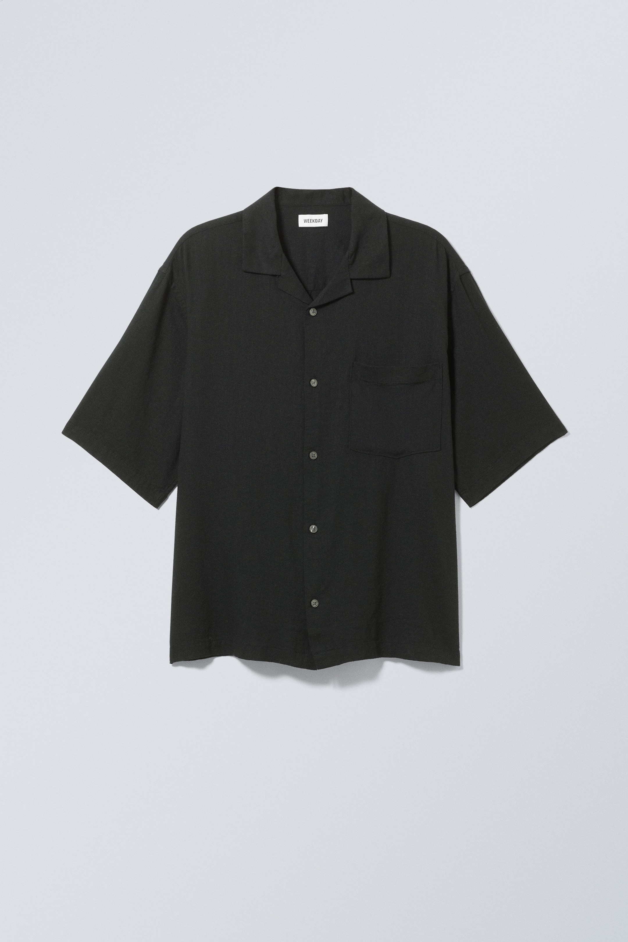 Black - Oversized Linen Short Sleeve Shirt - 0