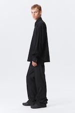 Noir - Rayures bleu foncé - Chemise boutonnée oversize en popeline - 3