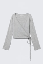 Grey Melange - V-Neck Wrap Knit Cardigan - 0