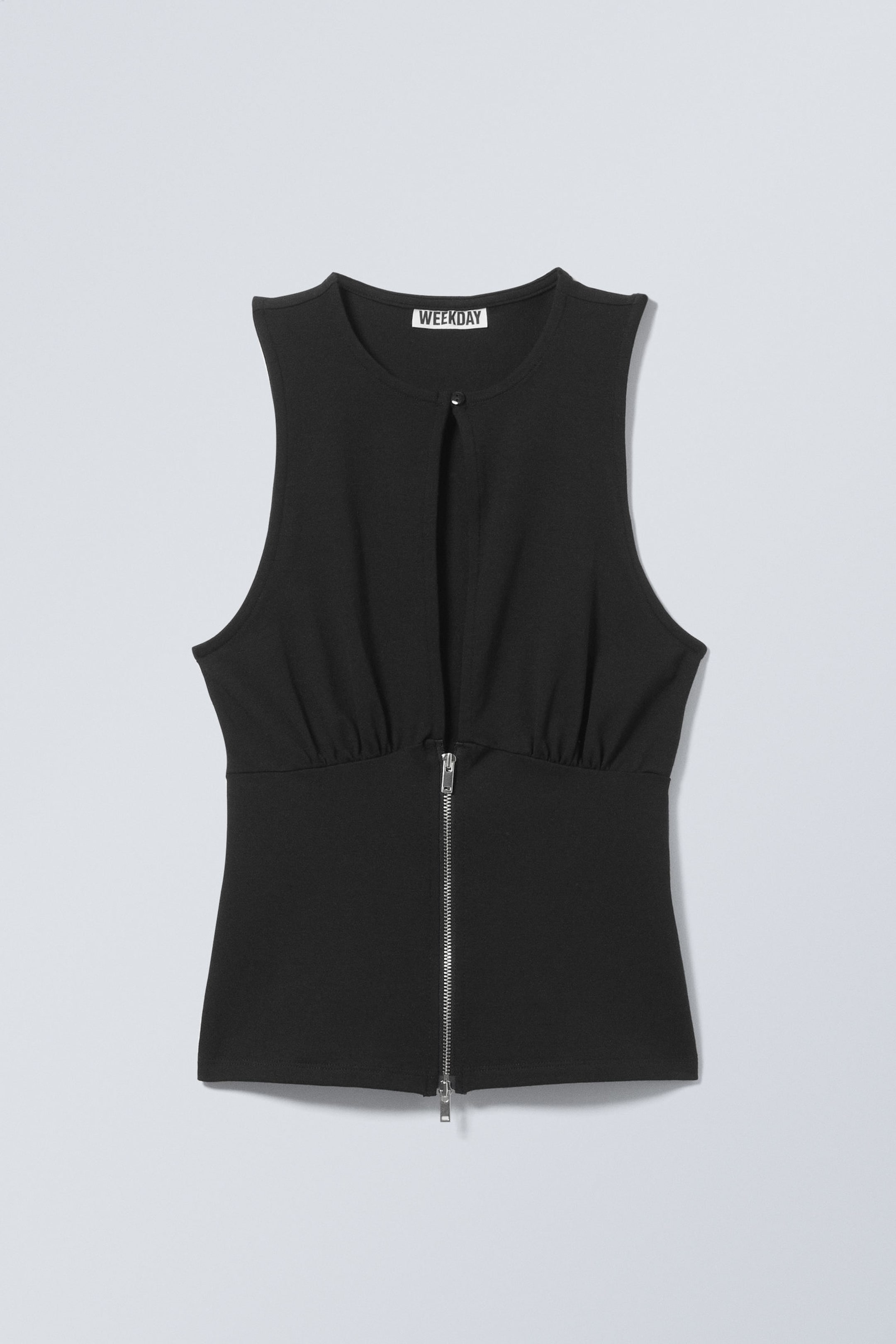 Black - Slim Sleeveless Zip Top - 4