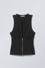 Black - Slim Sleeveless Zip Top - 4