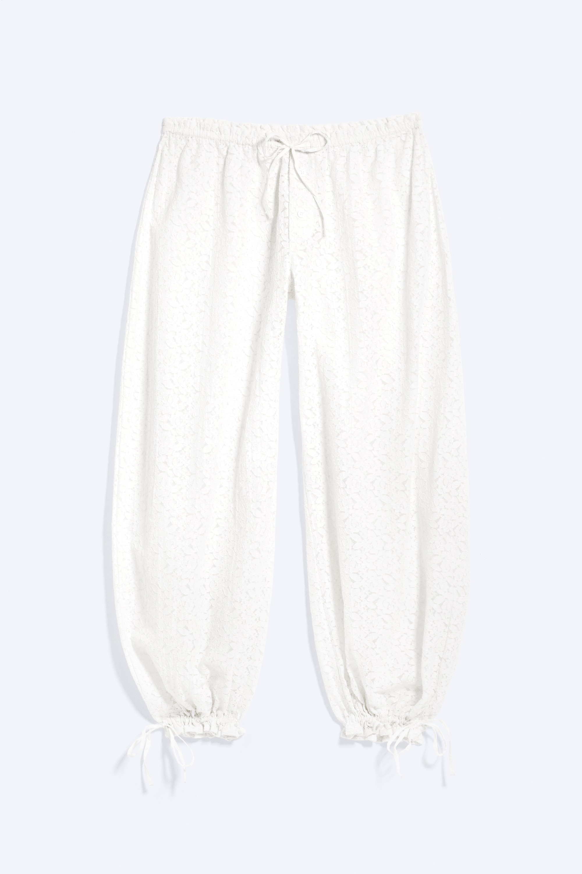 Pantalón de encaje con cordón y tiro bajo - Encaje Blanco Roto