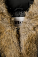 Black - Oversized Puffer Jacket with Faux Fur - 5