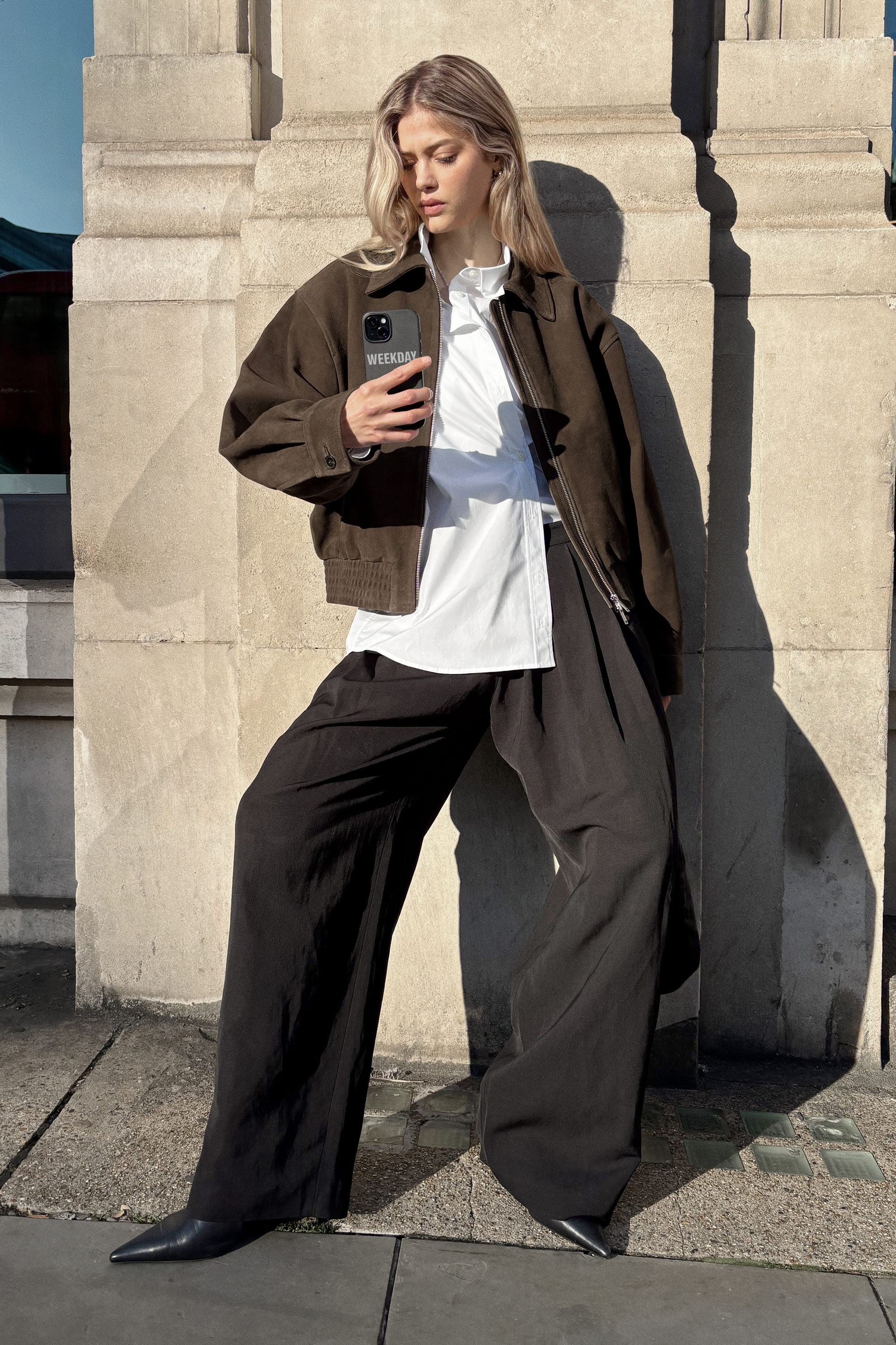 Dark Brown - Boxy Suede Zip Jacket - 5