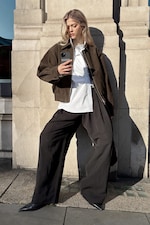 Dark Brown - Boxy Suede Zip Jacket - 5