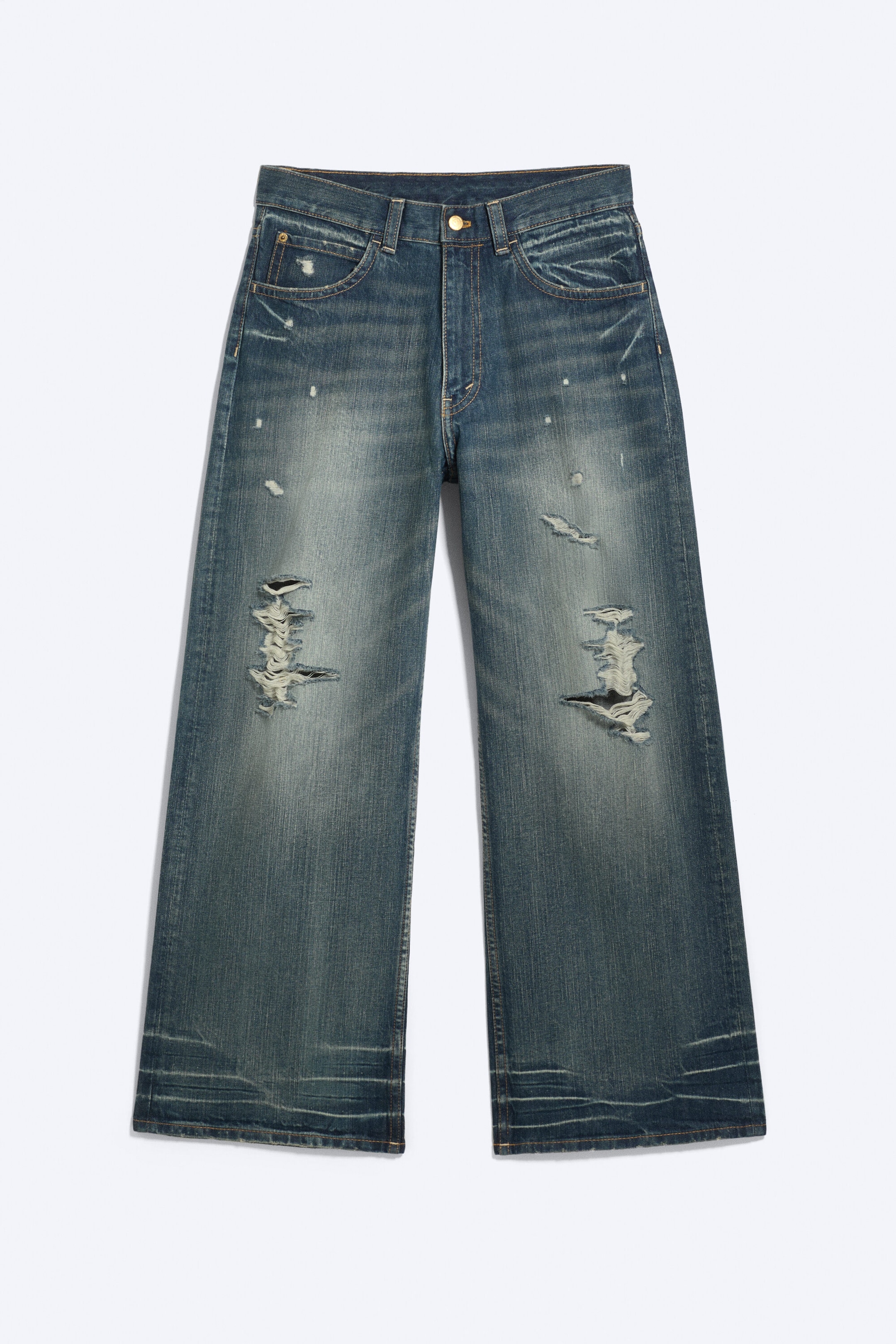 Streaky Blue - Medium Blue - Looser Regular Waist Loose Straight Jeans - 1