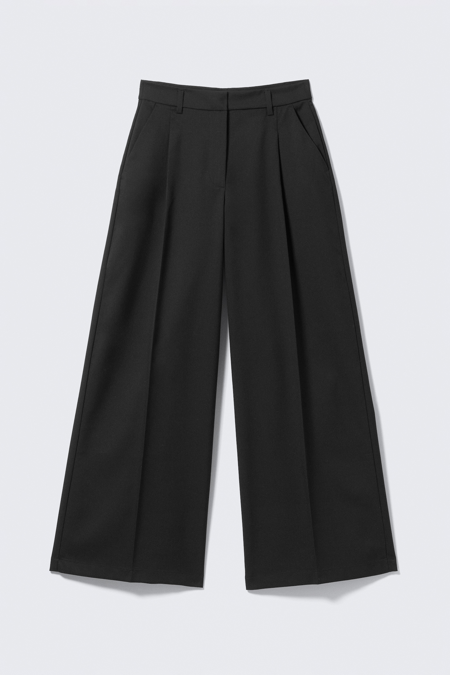 High Waisted Wide Leg Suiting Trousers - Black/Checked Brown/Pinstriped Dark Grey - 2