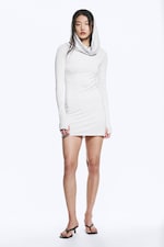 Grey Melange - Hooded Long-Sleeved Mini Dress - 0